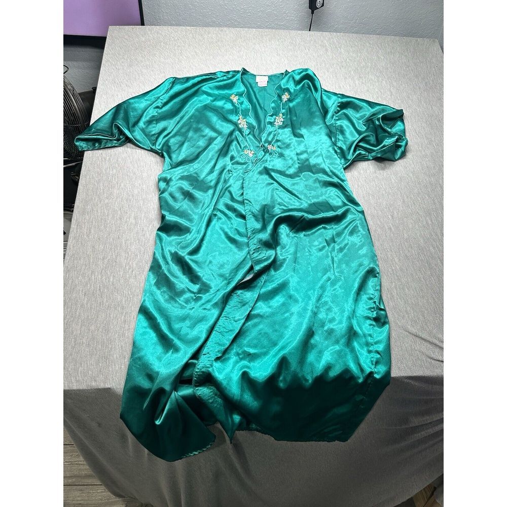VTG Elizabeth Lauren Green Silk Robe Size M